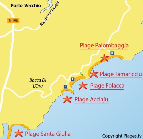 Map of Folacca Beach in Palombaggia bay - Porto-Vecchio