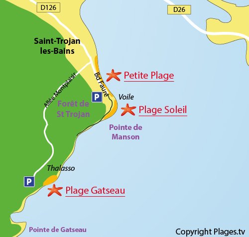 Map of Gatseau Beach in Saint Trojan les Bains