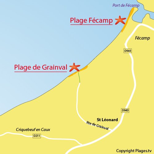 Plan de la plage de Grainval en Normandie