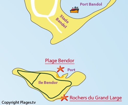 Map of the Grand Large beach on the Bendor Island - France