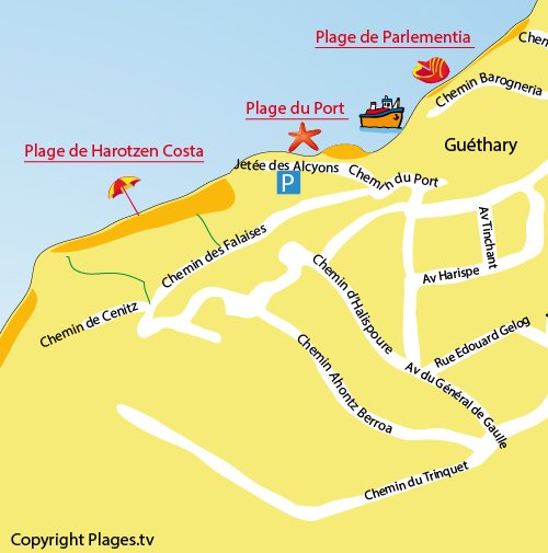 Carte de la plage de Harotzen Costa à Guéthary