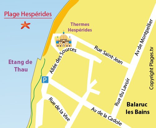 Carte de la plage Hespérides à Balaruc les Bains