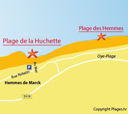 Plan de la plage de la Huchette à Hemmes de Marck