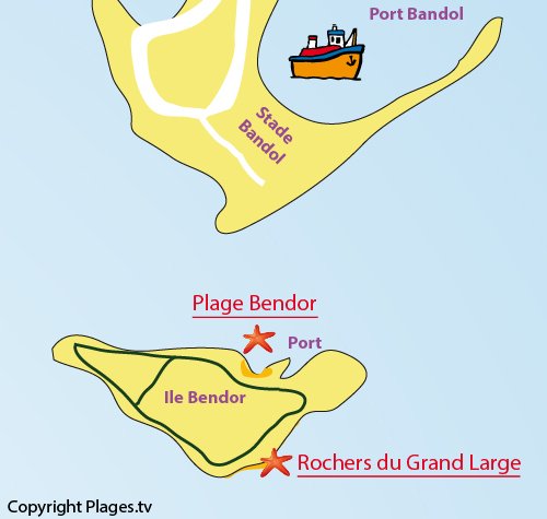 Plan de la plage sur l'ile de Bendor à Bandol