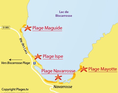 Map of Ispe Beach in Biscarrosse lake