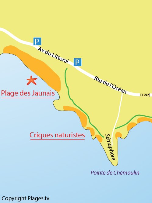 Map of Jaunais Beach in St Nazaire