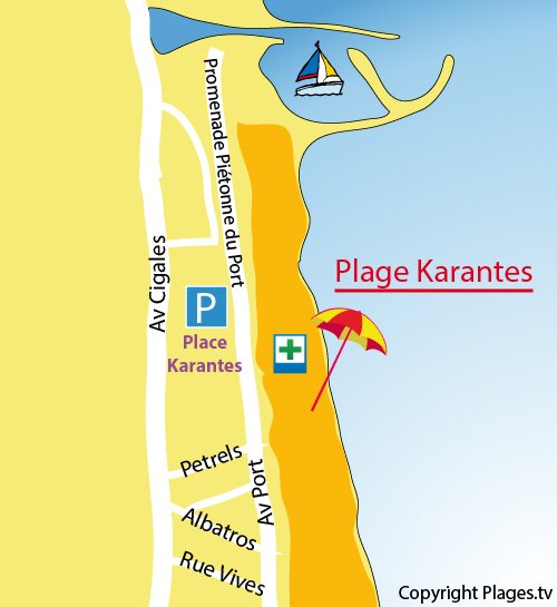 Plan de la plage des Karantes à Narbonne