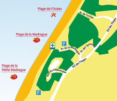 Map of Madrague Beach in Anglet