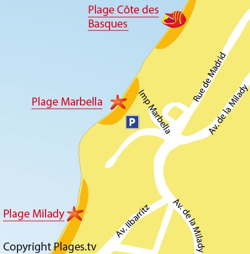 Plan de la plage de Marbella à Biarritz