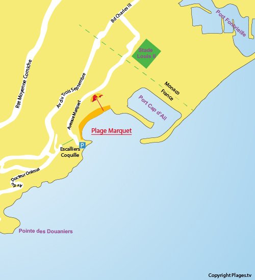 Map of the Marquet Beach in Cap d'Ail