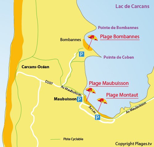 Carte de la plage de Maubuisson à Carcans