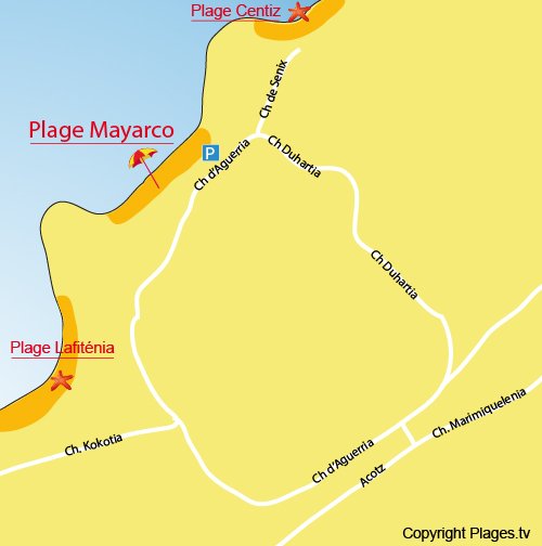 Carte de la plage de Mayarco à St Jean de Luz