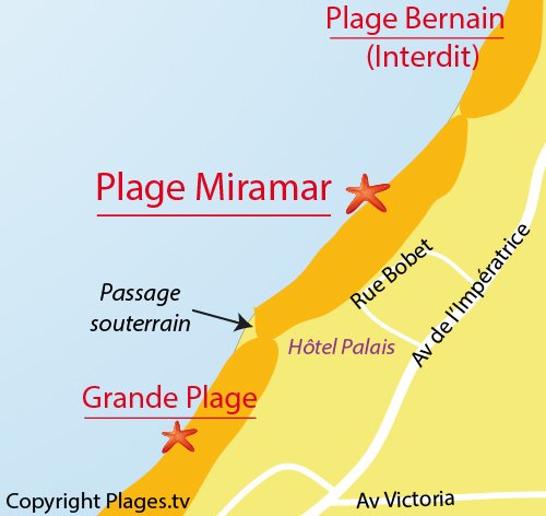 Map of Miramar Beach in Biarritz