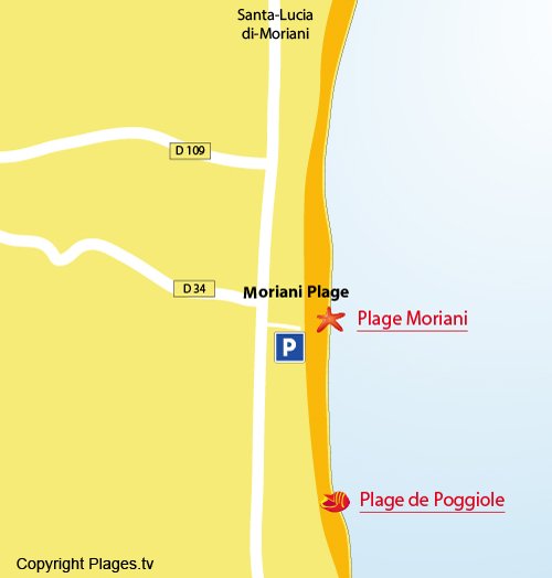 Map of Moriani beach in Corsica