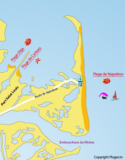 Mappa della Spiaggia Napoléon a Port Saint Louis in Francia