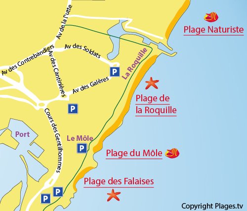 Map of the Nudist beach in Cape d'Agde in France