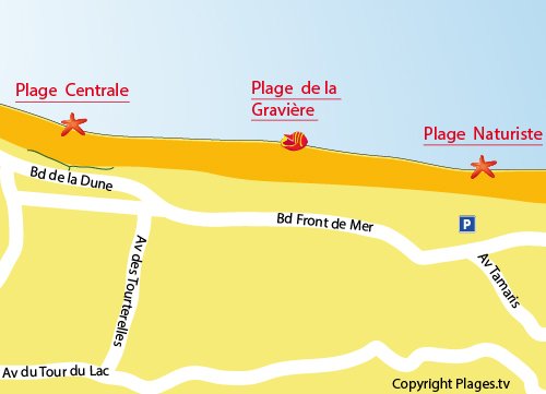 Carte de la plage naturiste d'Hossegor - Landes