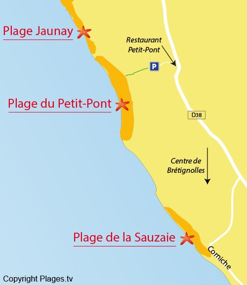 Plan de la plage naturiste du Petit Pont à Brétignolles sur Mer