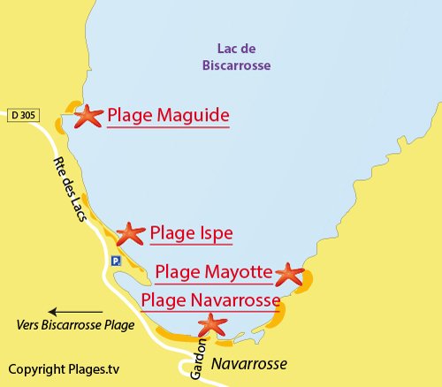 Mappa della Spiaggia del Lago di Navarrosse - Lago di Biscarrosse