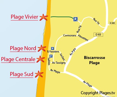 Map of North Beach in Biscarrosse