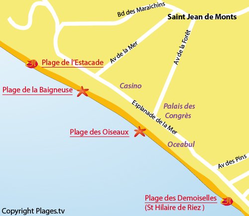 Map of Oiseaux Beach in St Jean de Monts