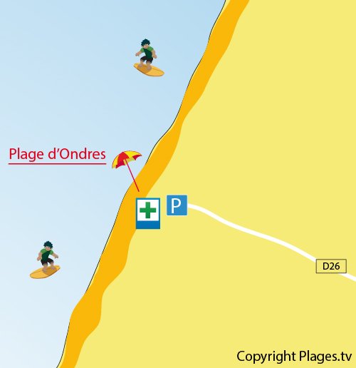 Plan de la plage d'Ondres dans les Landes