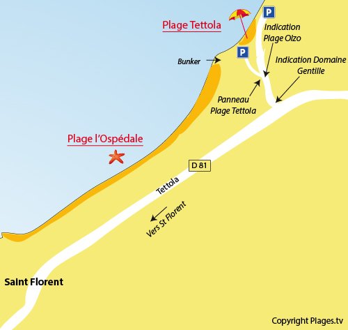 Map of Ospedale Beach in St Florent