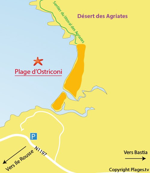 Map of Ostriconi Beach in Corsica