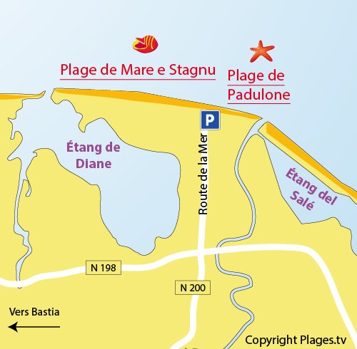 Mappa della Spiaggia di Padulone a Aléria - Corsica