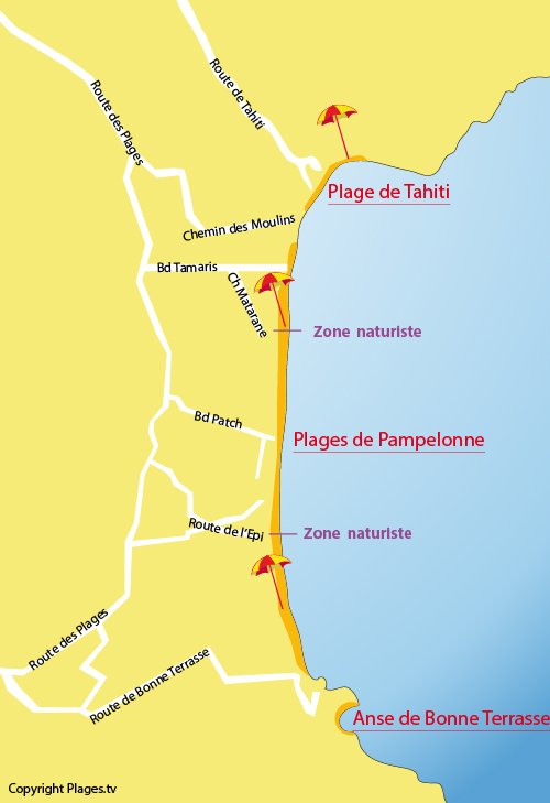 Map of Pampelonne Beach in Ramatuelle (St-Tropez) - France