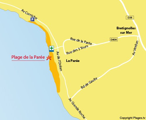 Plan de la plage de la Parée à Bretignolles sur Mer