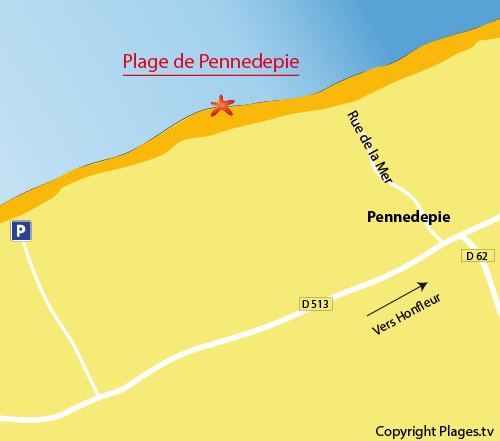 Map of Pennedie beach in Normandy