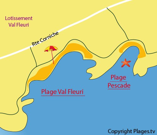 Map of Pescade Beach in Saint Raphael
