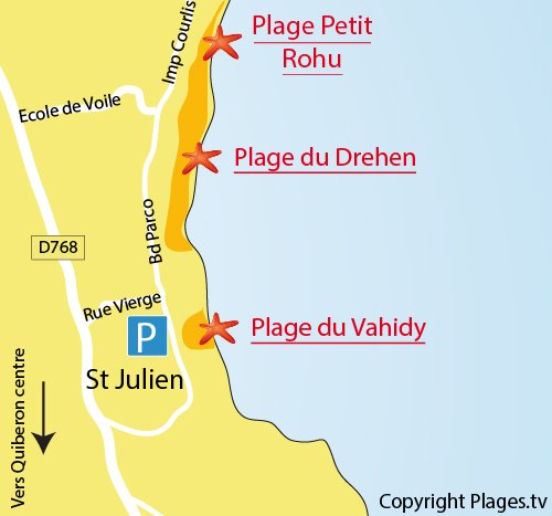 Map of Petit Rohu Beach in St Pierre de Quiberon