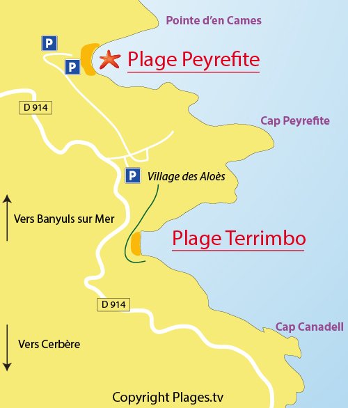 Carte de la plage de Peyrefite à Cerbère 66