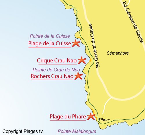 Map of Lighthouse Beach in St Jean Cap Ferrat