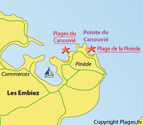 Map of Pinewood Beach in Embiez island