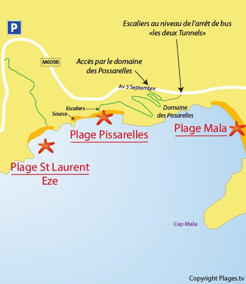 Plan de la plage des Pissarelles au Cap d'Ail