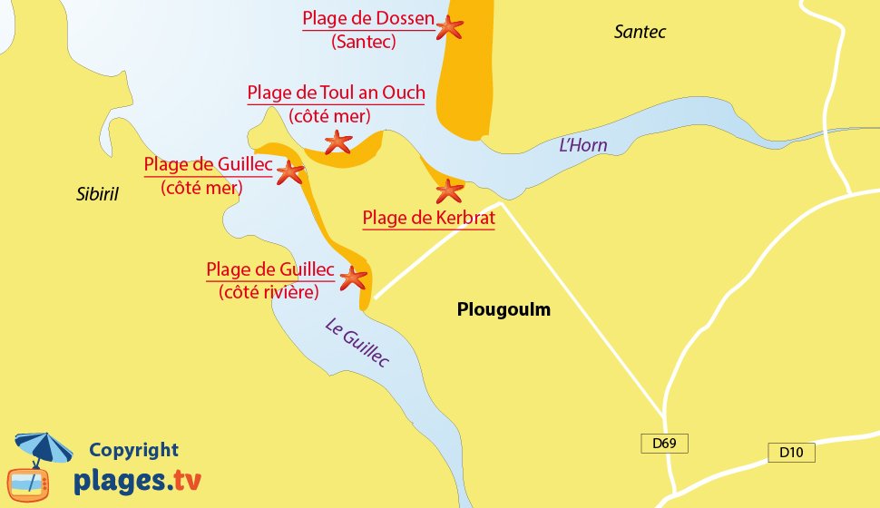 Plan des plages de Plougoulm en Bretagne