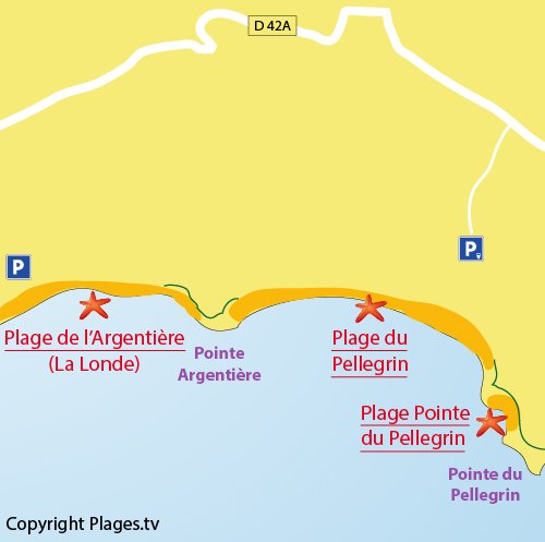 Map of the Pointe du Pellegrin beach in Bormes les Mimosas