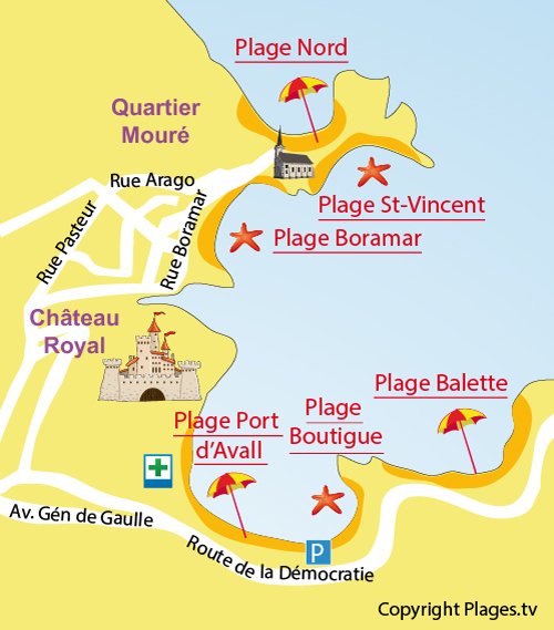 Map of Port d'Avall Beach in Collioure