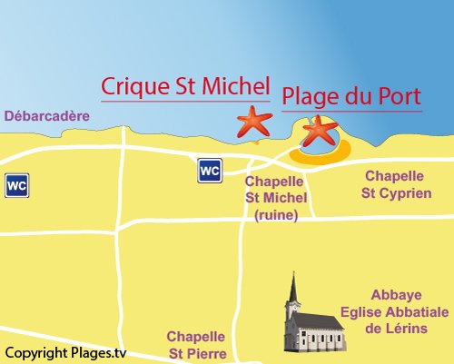 Map of Port beach in Saint-Honorat island - Ile de Lérins