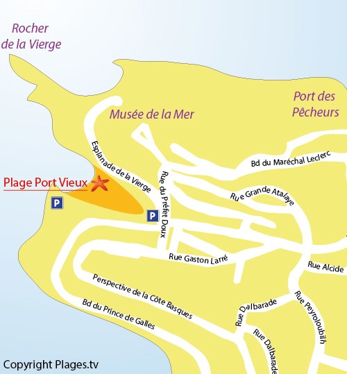 Plan de la plage de Port Vieux à Biarritz