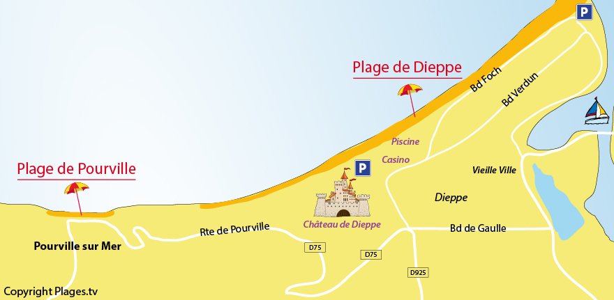 Plan des plages de Pourville sur Mer