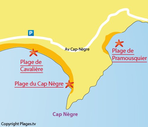 Map of the Pramousquier Beach in Lavandou in France