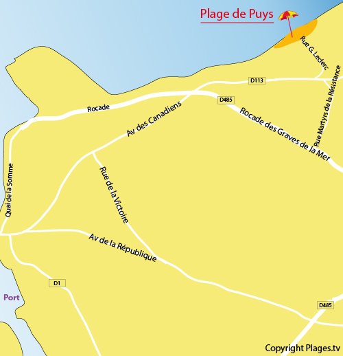 Plan de la plage de Puys à Dieppe