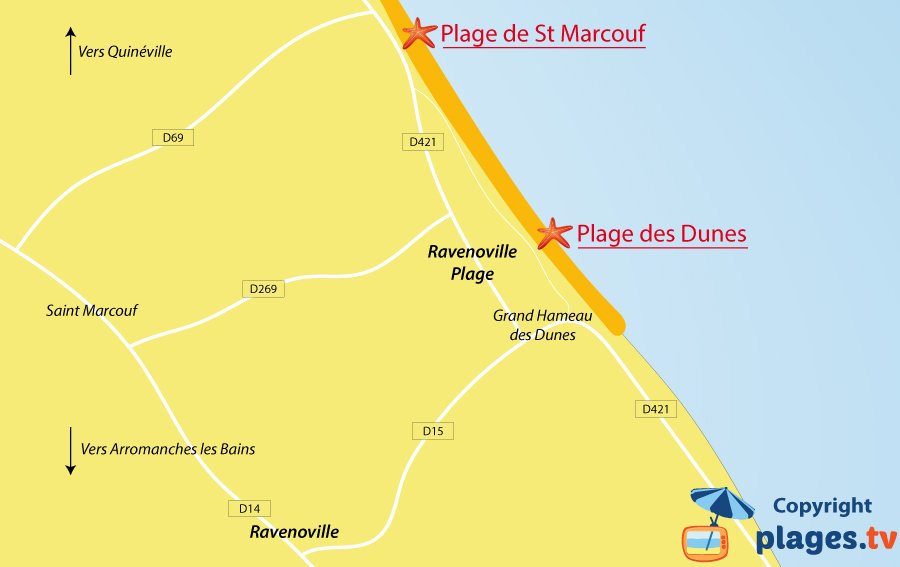 Plan des plages de Ravenoville dans la Manche