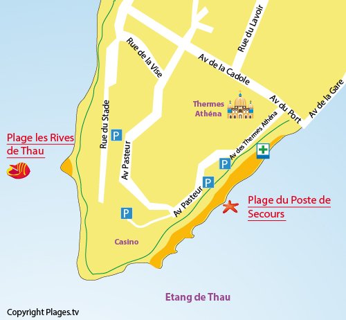 Carte de la plage des Rives de Thau à Balaruc les Bains