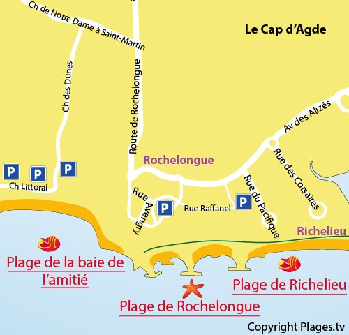 Map of the Rochelongue Beach in Cape d'Agde