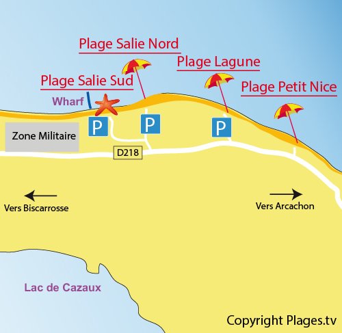 Map of Salie North Beach in Pyla sur Mer